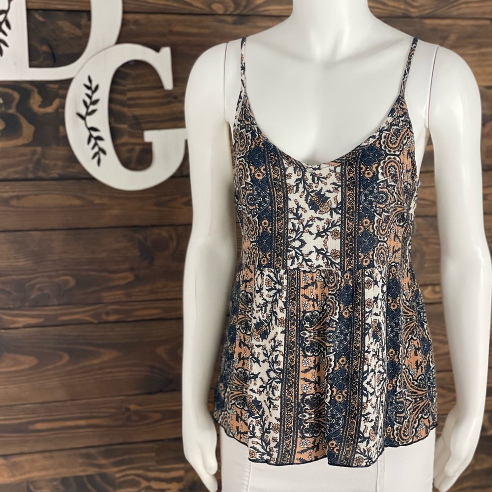 Bella D | Striped Babydoll Boho Floral Print Open Back Cami Tank Top